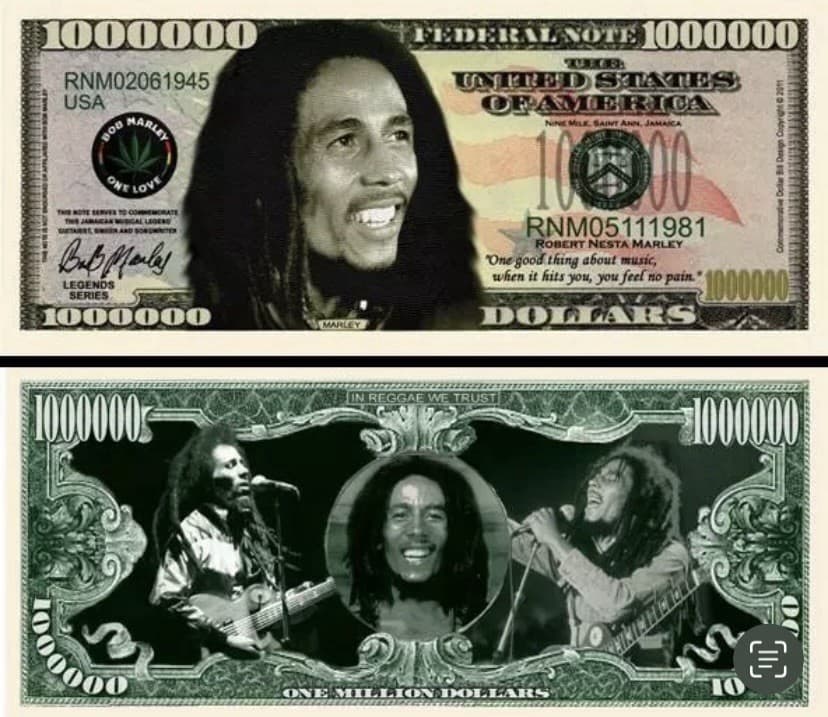 ✅ Pack of 25 Bob Marley Reggae Music 1 Million Dollars Collectible Novelty Money