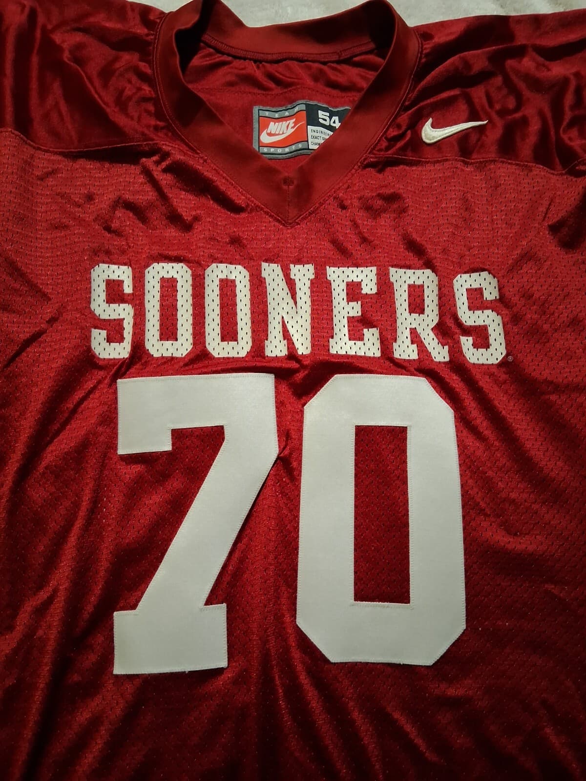 Oklahoma Sooners Home Red NCAA Game Worn/Issued Football Jersey #70 Giles