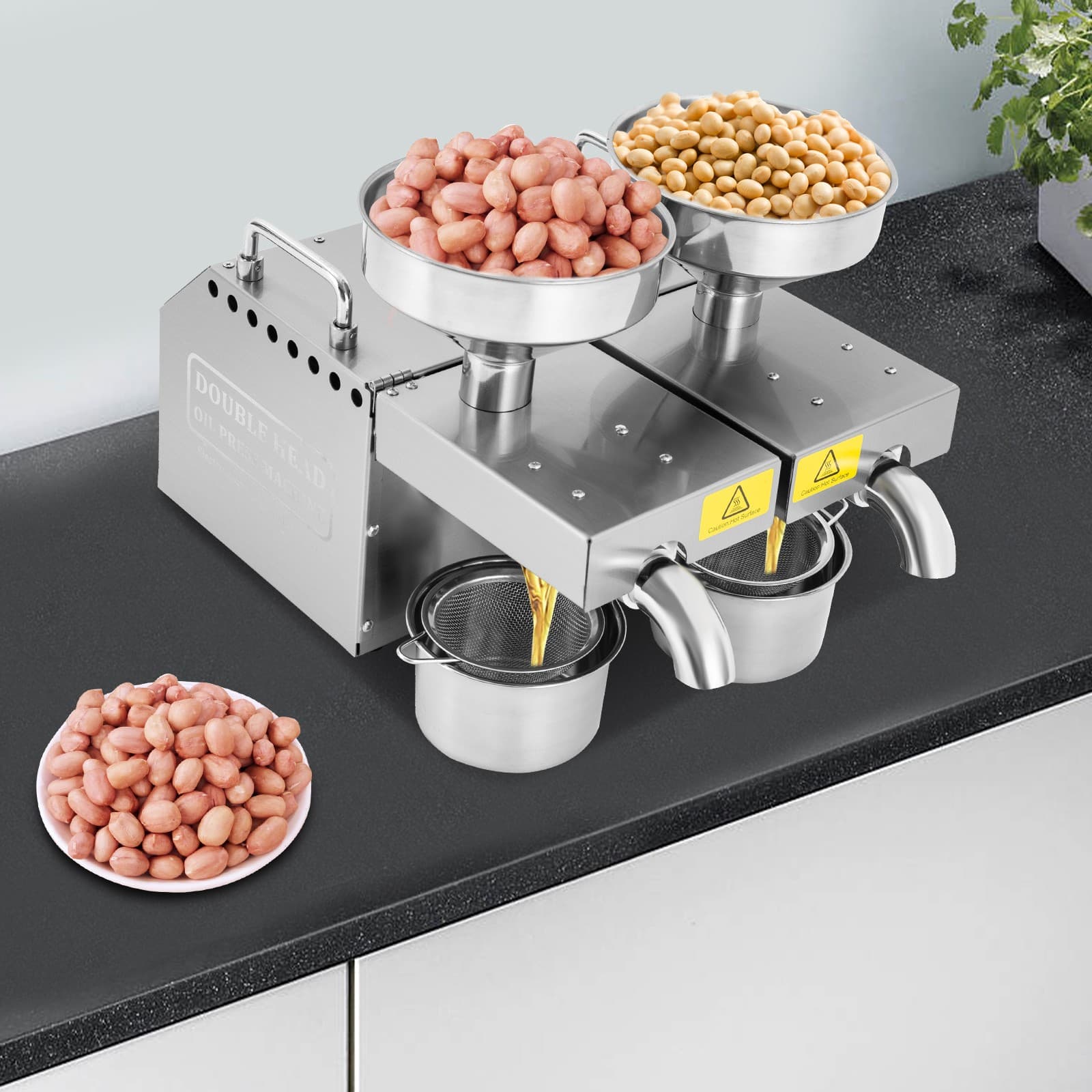 Double Head Oil Press Machine Stainless Steel Oil Extractor Hot & Cold Oil Press