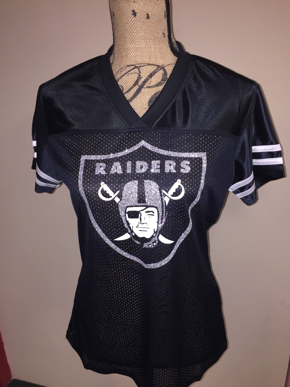 Las Vegas Raiders Women's Glitter Football Jerseys Black and Silver