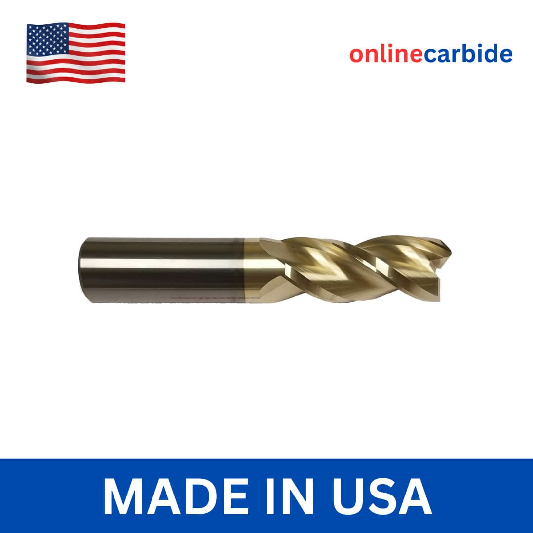 1/4" Carbide End Mill 3 Flute ZrN Coated for Aluminum High Performance USA Made