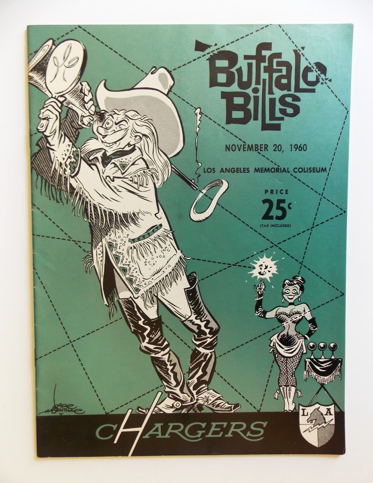 1960 BUFFALO BILLS at LOS ANGELES CHARGERS AFL FOOTBALL PROGRAM - FIRST YEAR