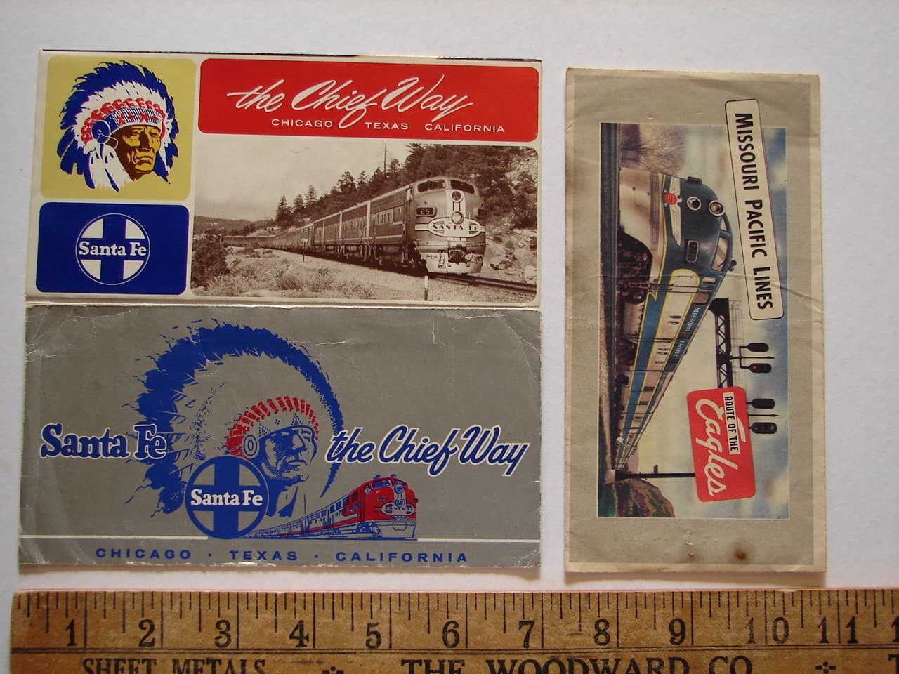 3 Railroad Passenger Ticket Envelopes Santa Fe Chief Way 1 Foil, MoPac Eagles