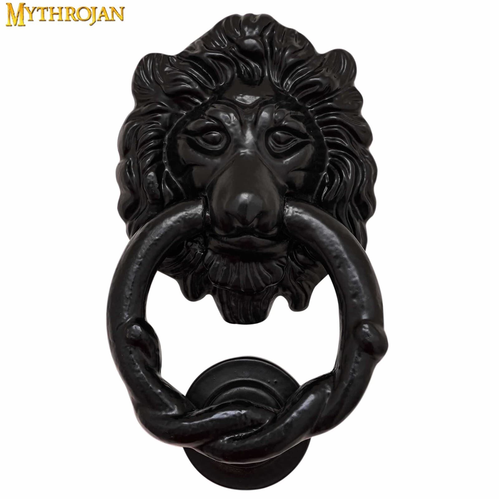 Lion Door Knocker Hook CastIron Rustic Home Entrance Decoration Round Ring Black
