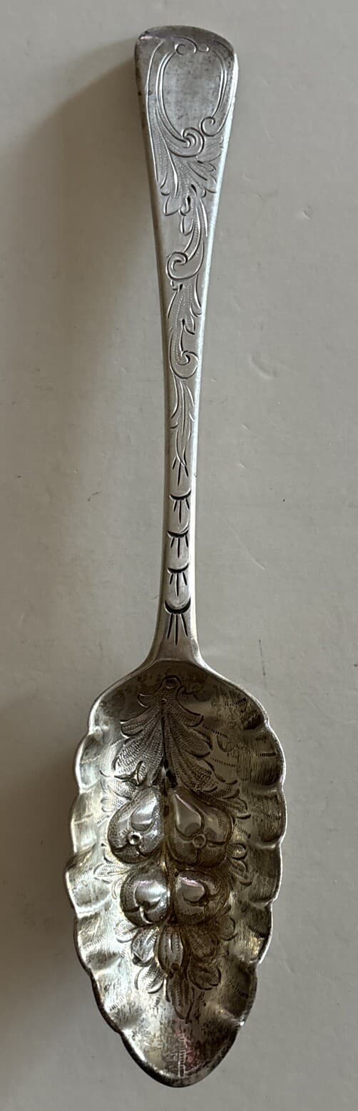 Rare Antique 1808 Scottish John Ziegler Sterling Silver Berry 9” Spoon Etched