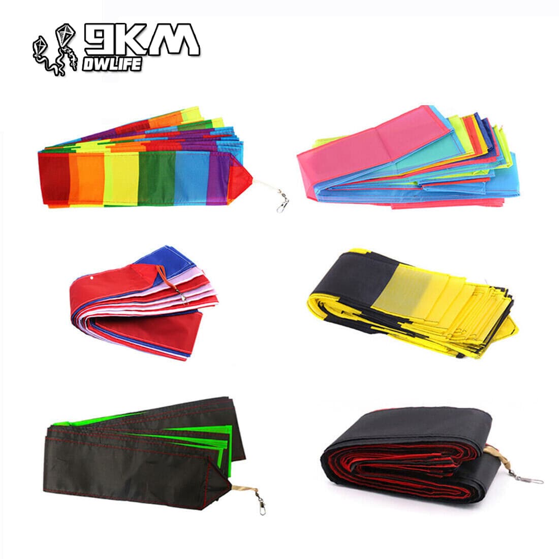 15M/49ft Rainbow Flat Nylon Kite Tail for Delta Kites Flying Children Toys&Gifts
