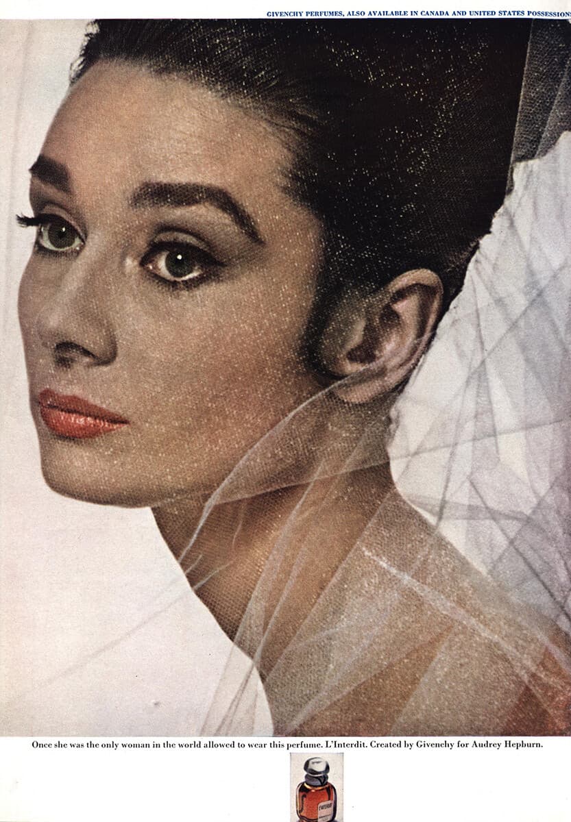 1966 Givenchy L'Interdit: Audrey Hepburn Vintage Print Ad