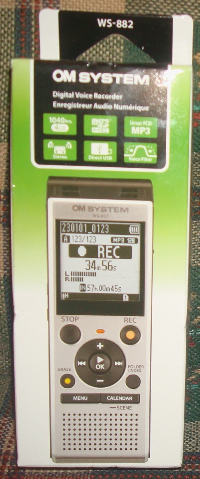 OM SYSTEM WS-882 4GB Digital Stereo Voice Recorder, Silver/Black NEW