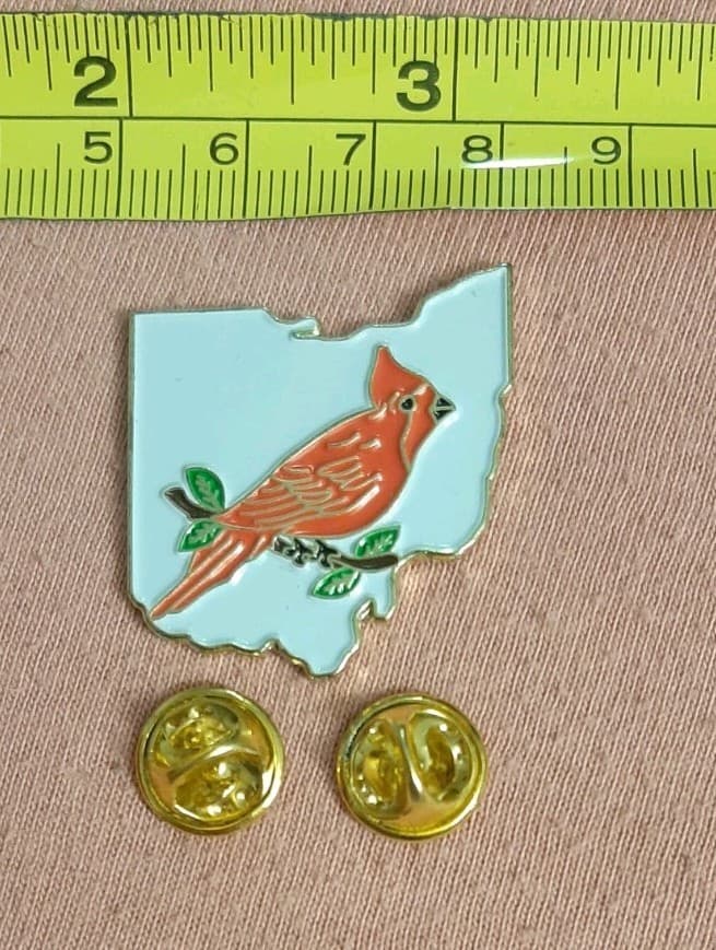 Ohio State Outline Map Shape with Cardinal Bird Travel Souvenir Lapel Pin