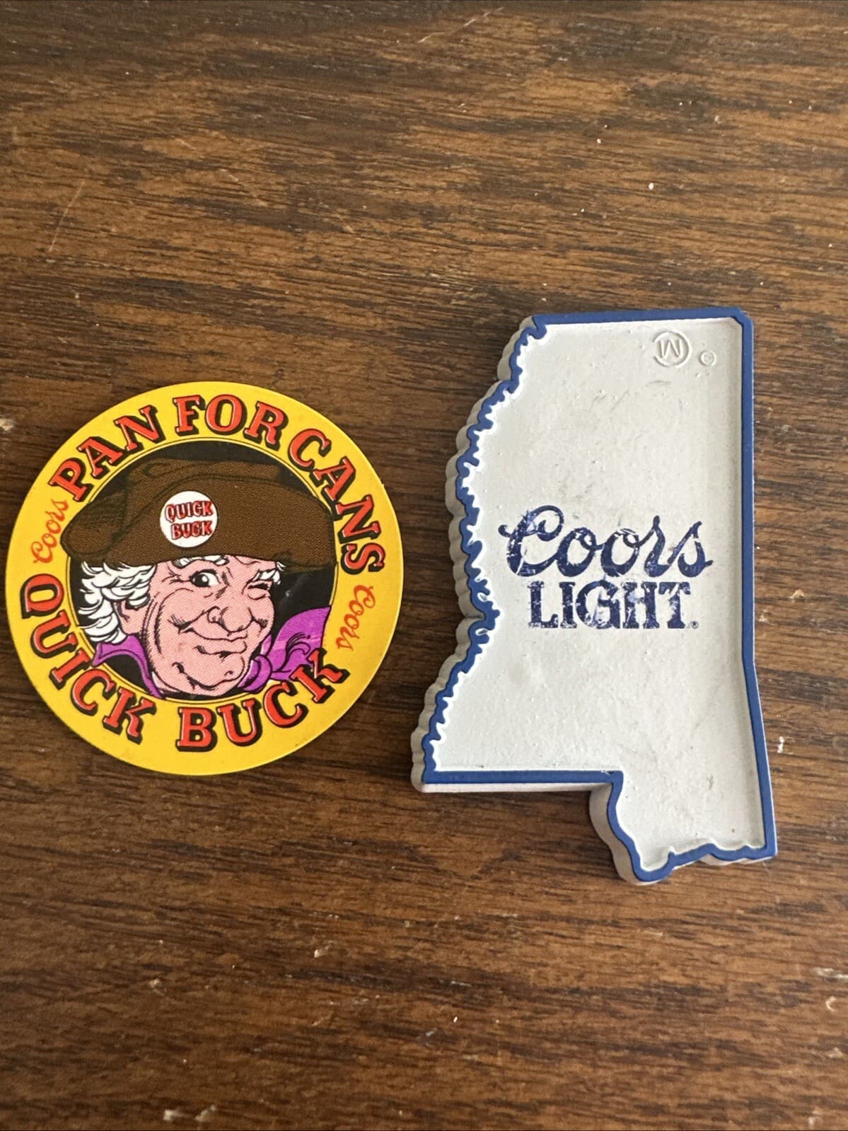 Vtg COORS BEER Fridge Magnet Lot 2 Mississippi Shape of State Banquet Light