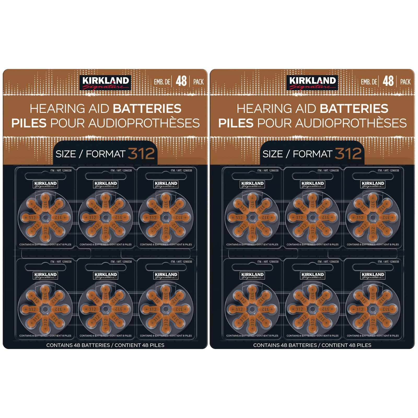 Kirkland Signature Size 312 Zinc Air 1.45V Hearing Aid Batteries (96 Batteries)