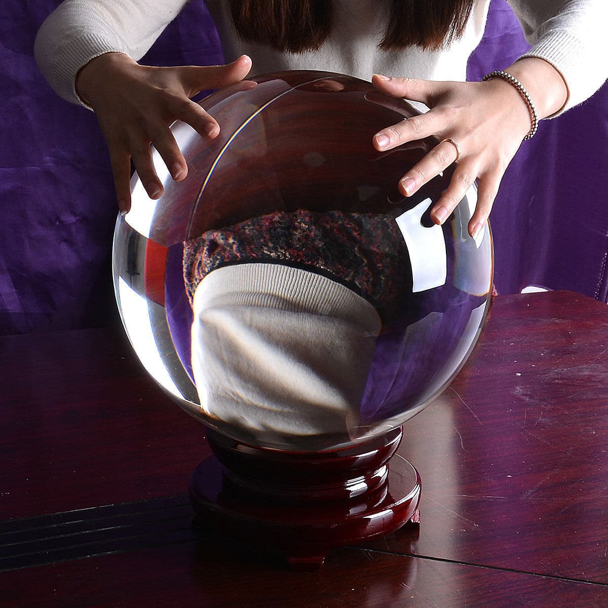 LONGWIN 250MM Clear Crystal Ball Meditation Glass Sphere Photo Prop Free Stand