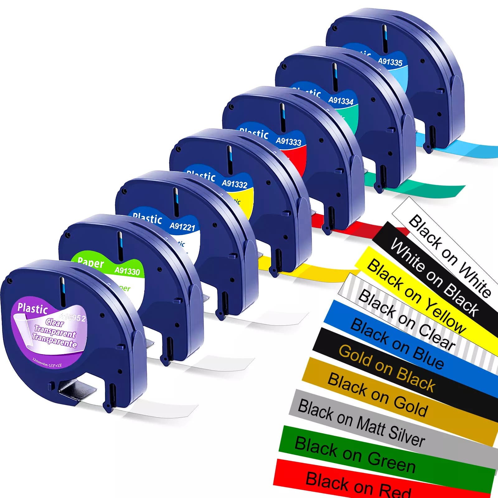 7PK Dymo LetraTag Refill 91330 91331 Plastic Paper Label Tape 12mm LT-100H QX50