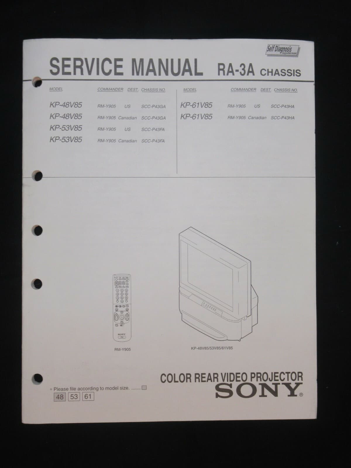 Sony Service Manual RA-3A Chassis/ KP-48V85, 53V85, 61V85