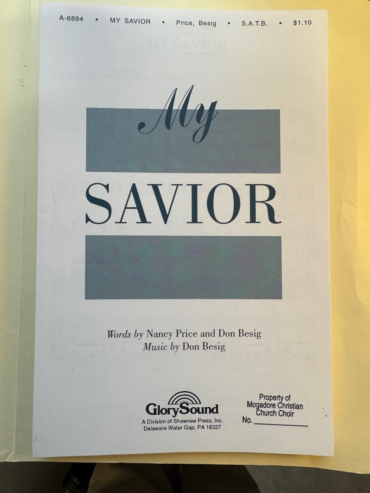 Choral Sheet Music "My Savior" Price/Besig 14 copies/lot