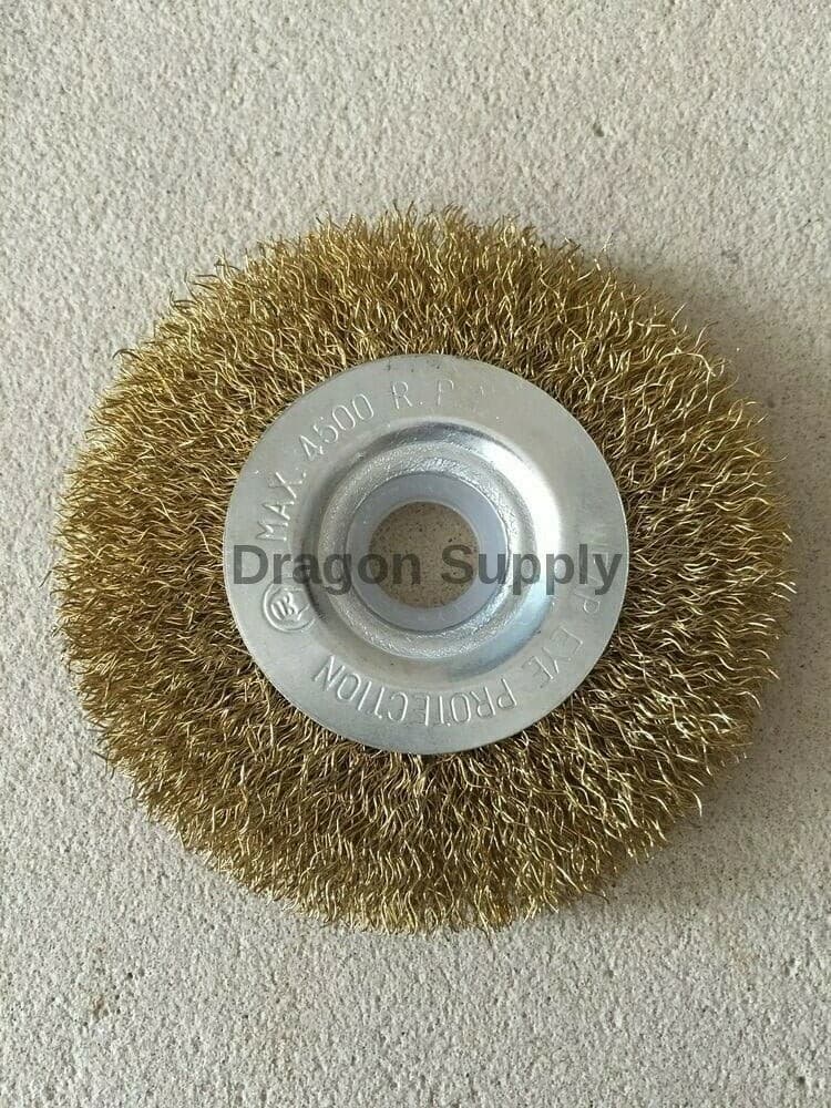 New 4" Crimped Brass Flat Wire Wheel Brush FOR Bench Grinders w / 5/8" Arbor