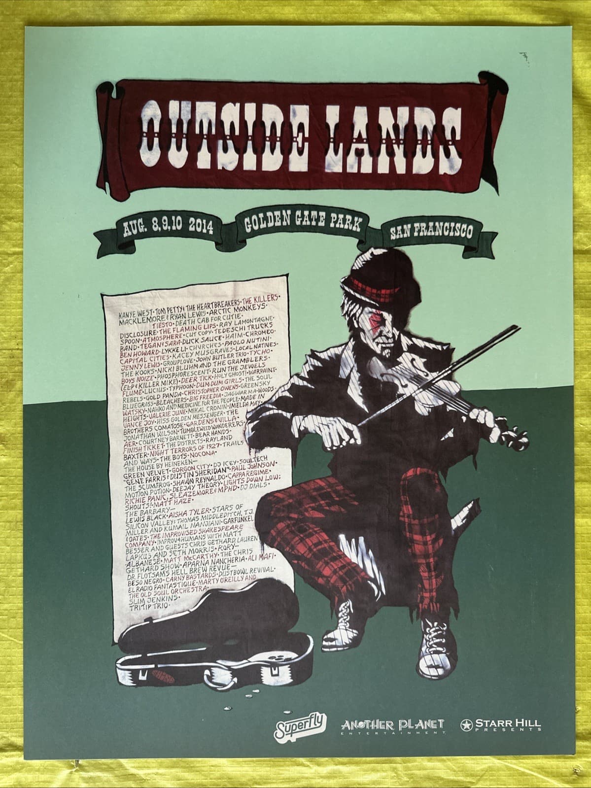 OUTSIDE LANDS 2014 POSTER Kayne West TOM PETTY killers Death Cab ARTIC MONKEYS