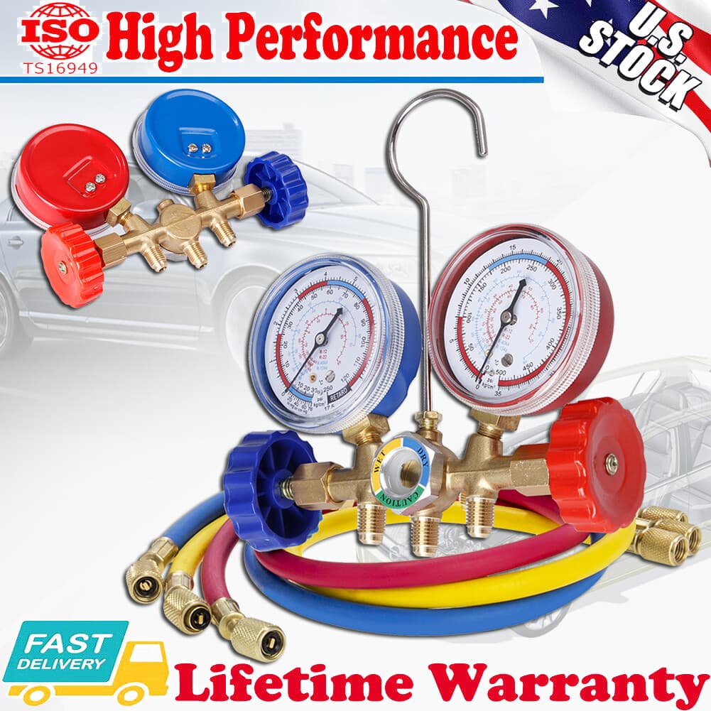 Air Conditioner Manifold Gauge Set AC A/C Charging Hose Air HVAC Kit For Car