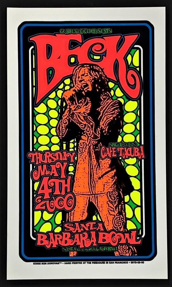 Beck POSTER Cafe Tacuba Firehouse Black Velvet Flocked Silkscreen Ron Donovan