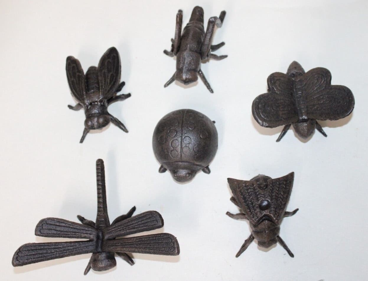 Cast Iron Butterfly Dragonfly Lady Bug Moth Cricket Cicada Figurines- Set Of 6
