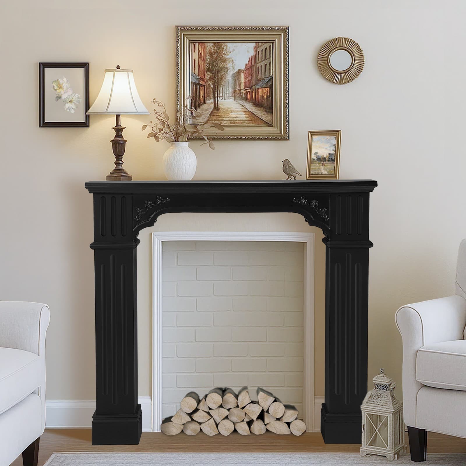 Modern Fireplace Mantel Freestanding Fireplace Surround for Electric Fireplaces
