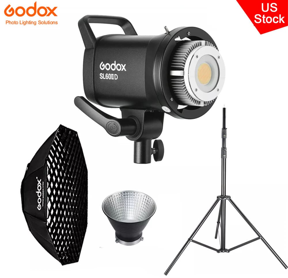 US Godox SL60IID Bowens COB LED Video Light+95cm Grid Softbox+2m Light Stand Kit