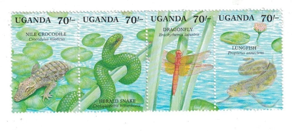 1990 UGANDA AFRICA REPTILE'S INSECT'S 4 STAMP STRIP MNH