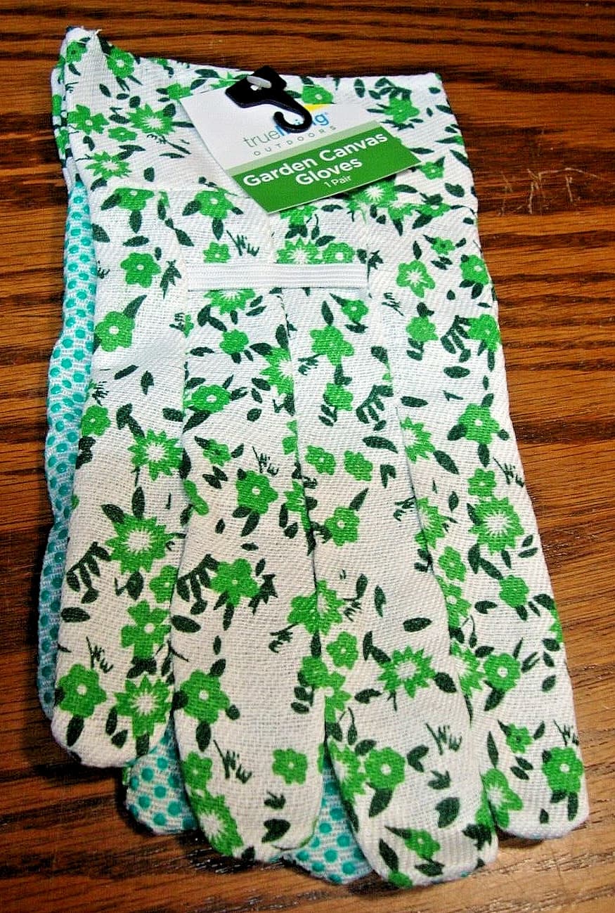 New True Living Outdoors Green & Teal Floral Canvas Garden Gloves One Size 888