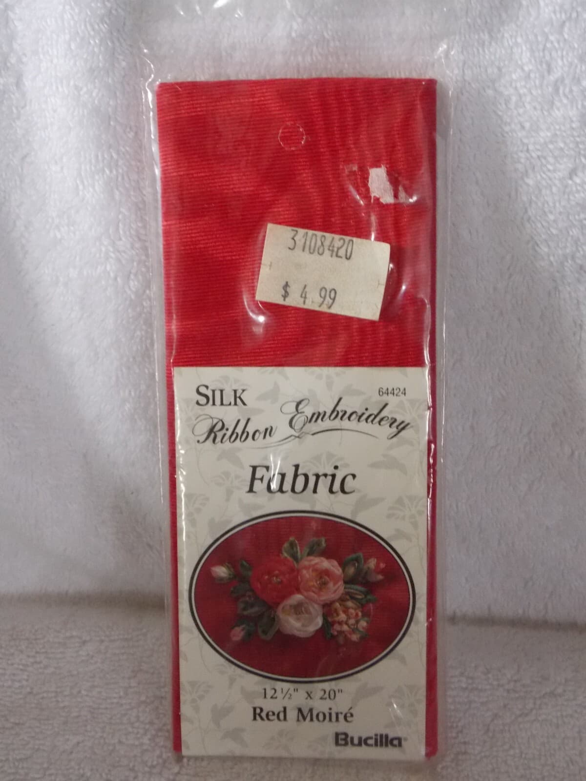 Bucilla Silk Ribbon Embroidery Fabric Red Moire 12 1/2" x 20"