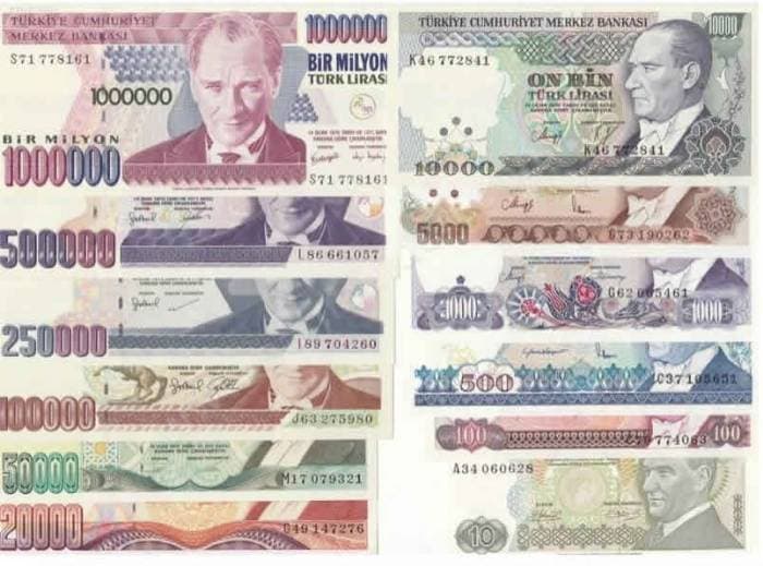 TURKEY 7.th EMISSION 1982-2002, UNC SET, 12 PCS, 10 TO 1 MILLION