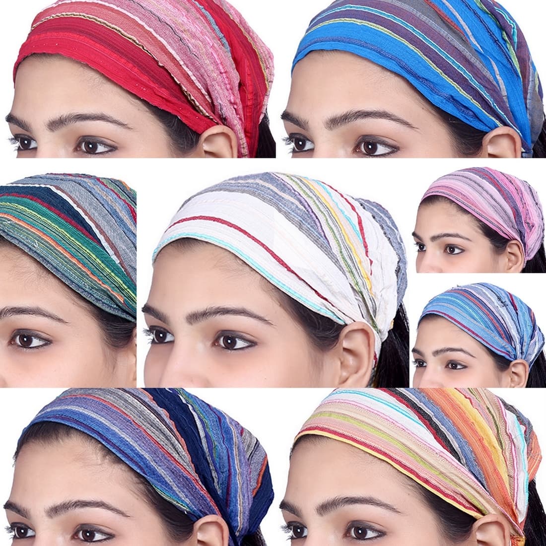 US STOCK 10 Pieces Women Cotton Headband Striped Wide Hairband Lot Bandana Yoga