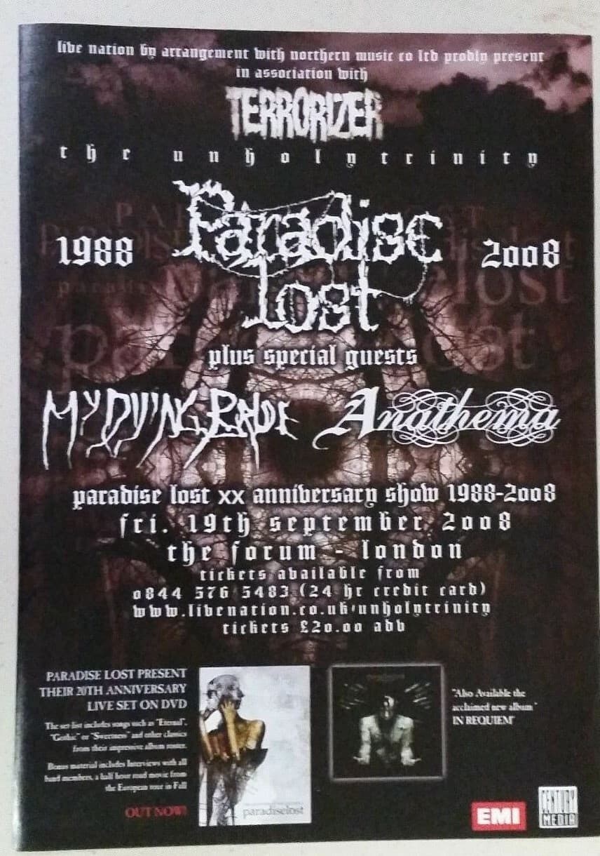 PARADISE LOST "1988-2008 Anniv. Show" ~ Magazine PRINT AD w/ Anathema