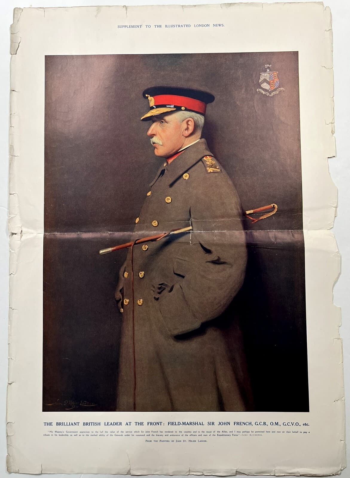 FIELD-MARSHAL SIR JOHN FRENCH 1914 COLOR ARTWORK PORTRAIT SUPPLEMENT WORLD WAR I