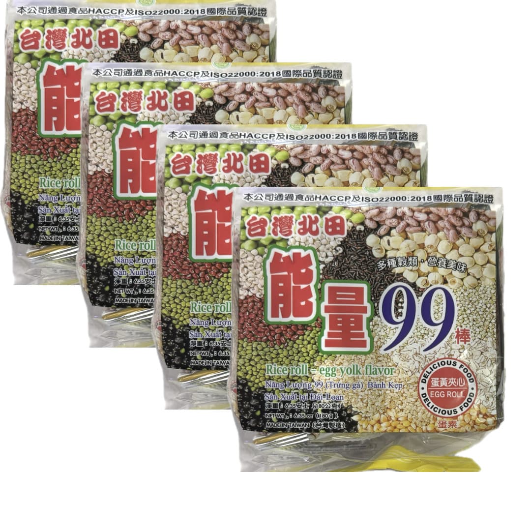 4 Packs Pei Tien Energy 99 Sticks 6.35oz – Baked, Not Fried 7-Grain Rice Rolls