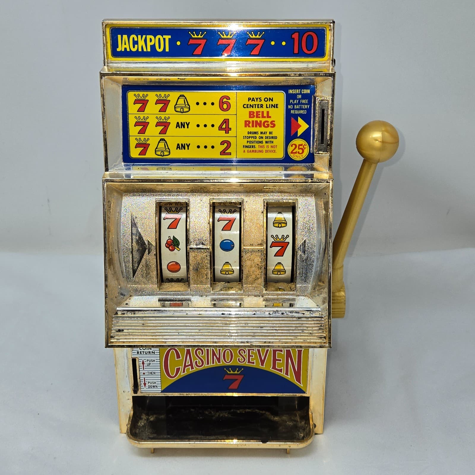VINTAGE WACO CASINO SEVEN 777 TOY SLOT MACHINE BANK MADE IN JAPAN WORKS