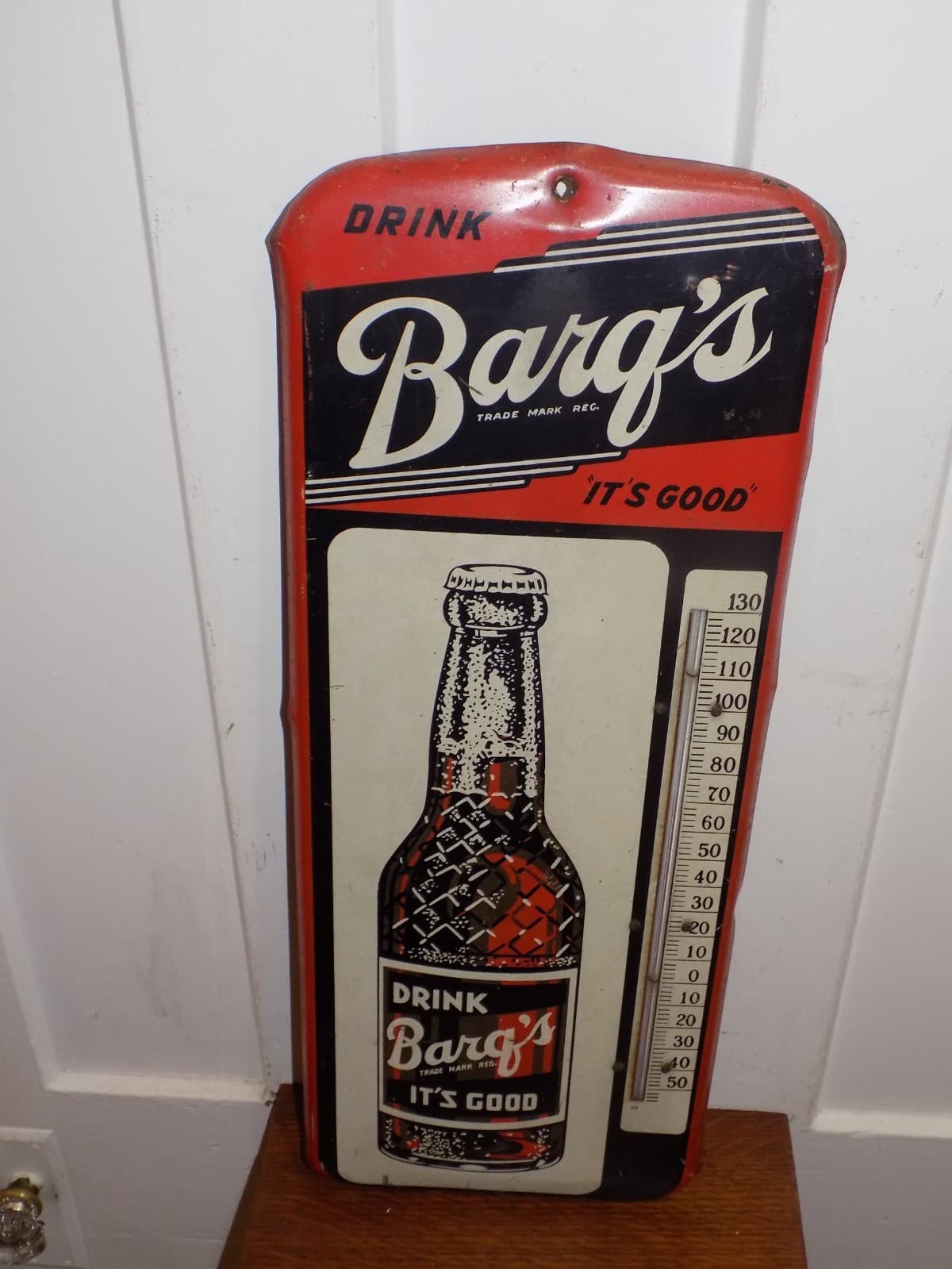 Vintage Drink Barq’s Root Beer Metal Thermometer, It Works!.
