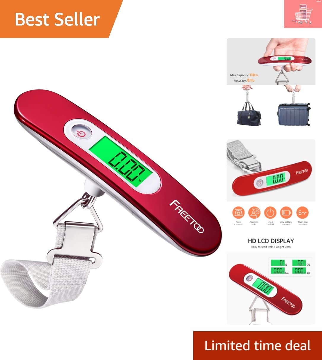 Stylish Red Digital Hanging Luggage Scale - 110 lb Capacity & Battery Included