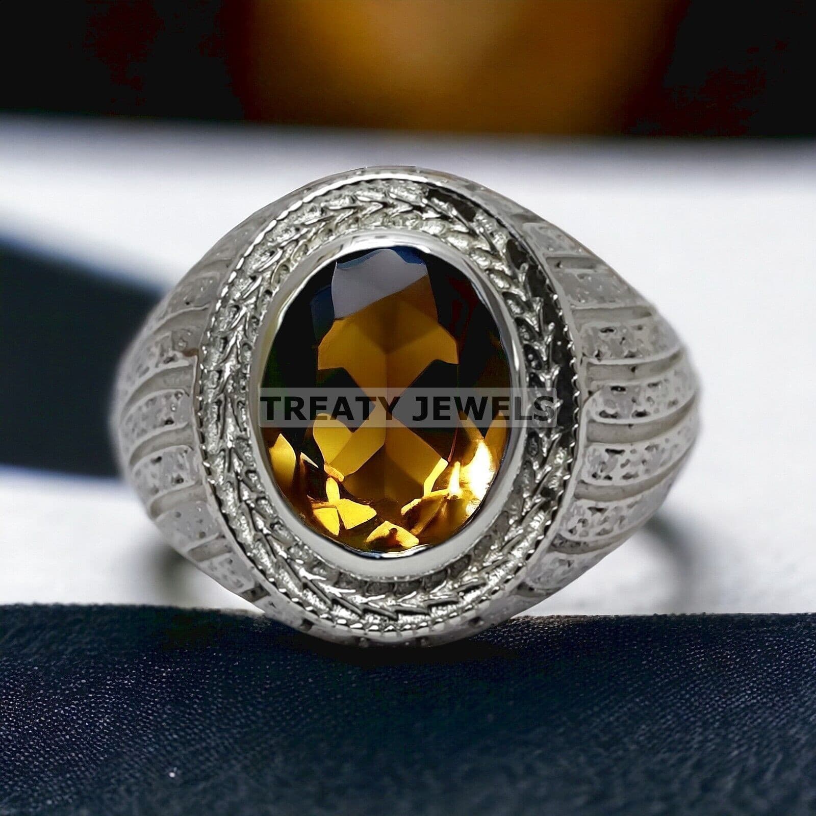 Citrine Oval Cut Gemstone With 925 Sterling Silver Ring For Men's #516 #