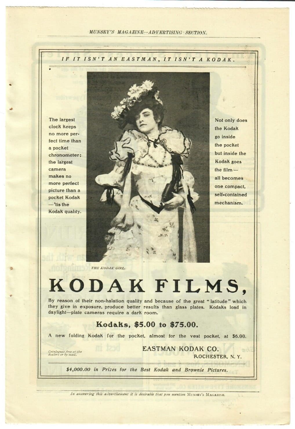 1902 Kodak Antique Print Ad Fancy Lady Eastman Kodak Co Photography Ephemera