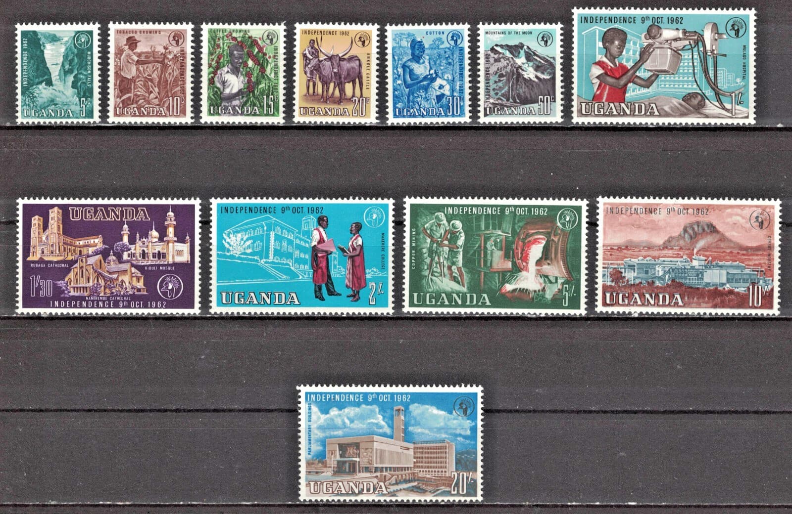 UGANDA:1962 SC#83-94 MNH Uganda’s independence, Oct. 9, 1962. AP2680
