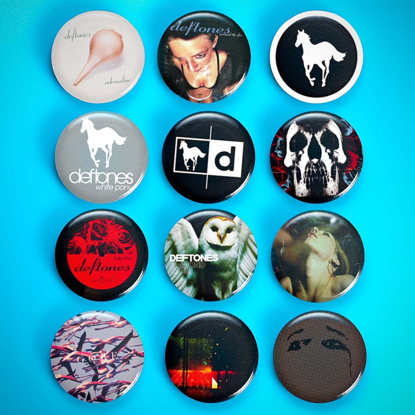 Set of 12 1" Deftones Buttons Pins | Nu Metal Pinback Badge Lot | Around The Fur