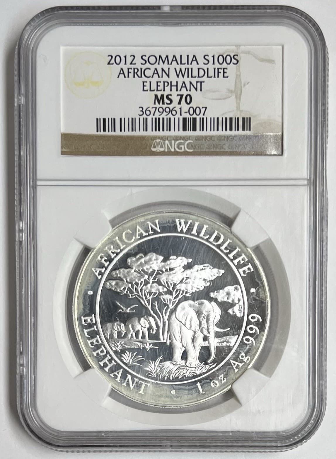 2012 Somalia S 100S African Wildlife Elephant MS70 NGC