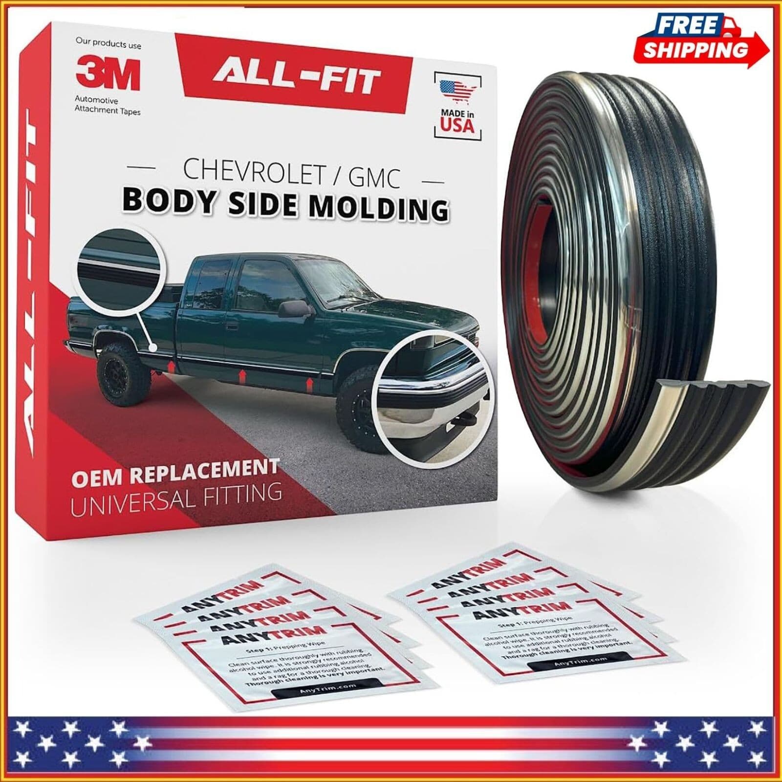 Replacement Side Molding Trim fits 1988-99 Chevy/GMC Truck Old Body Style 26 Ft