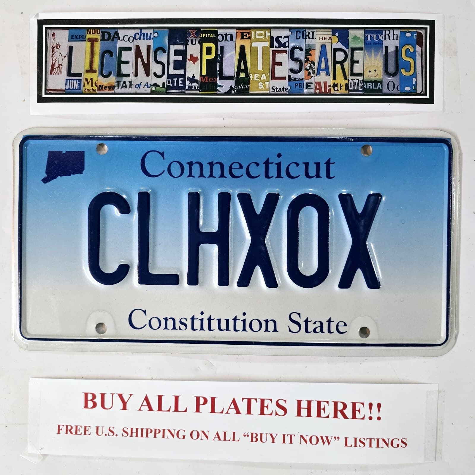 CONNECTICUT VANITY LICENSE PLATE 🔥FREE📬🔥 CLHXOX ~ PERSONALIZED CT TAG