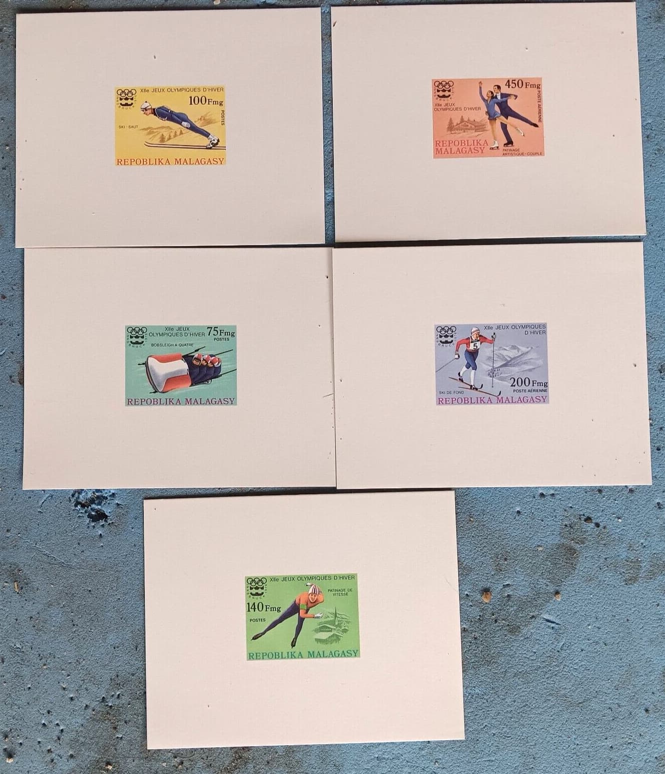 MALAGASY 1976 innsbruck austria winter olympics SET 5 IMPERFORATE PROOFS DANCE S
