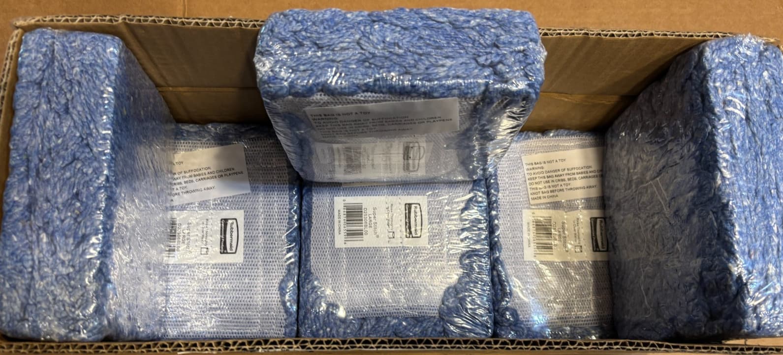 6 PAK Rubbermaid Commercial Large Super Stitch Blend Blue 5" Band Floor Mop Head