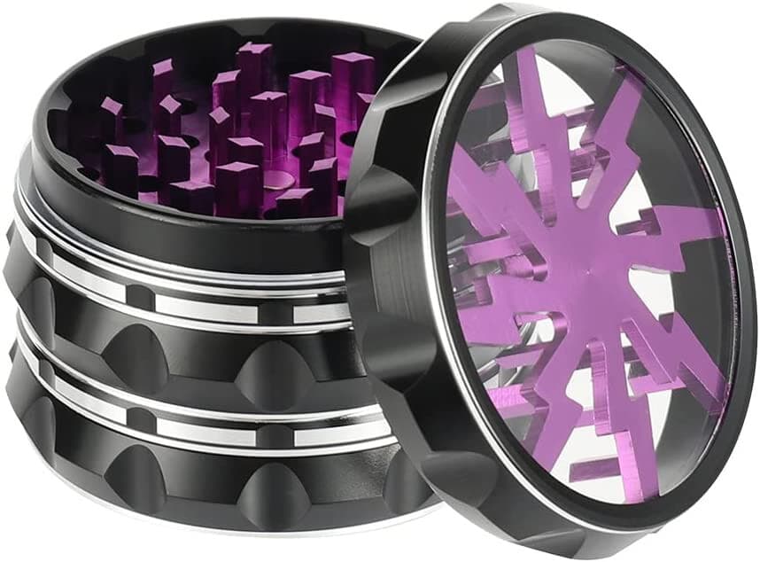 2.5" Aluminum Herb/Spice Grinder with Clear Top, Black and Purple