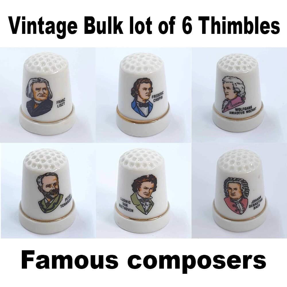 Vintage Bulk lot of 6 Thimbles Souvenir Famous composers