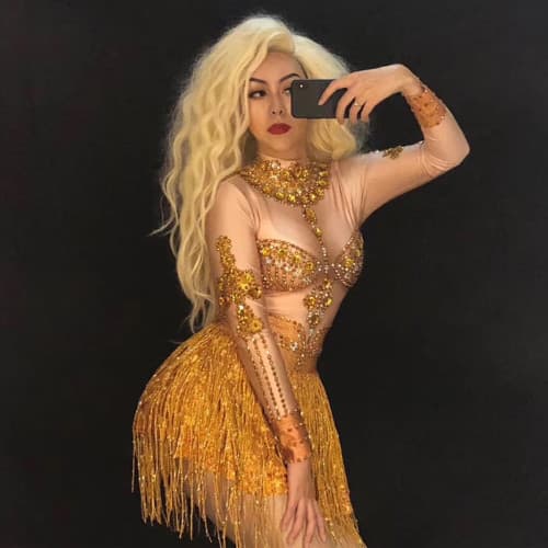 Sexy Rhinestone Dress Party Fringe Dresses Sparkling Tassel Dance Stage Outfits