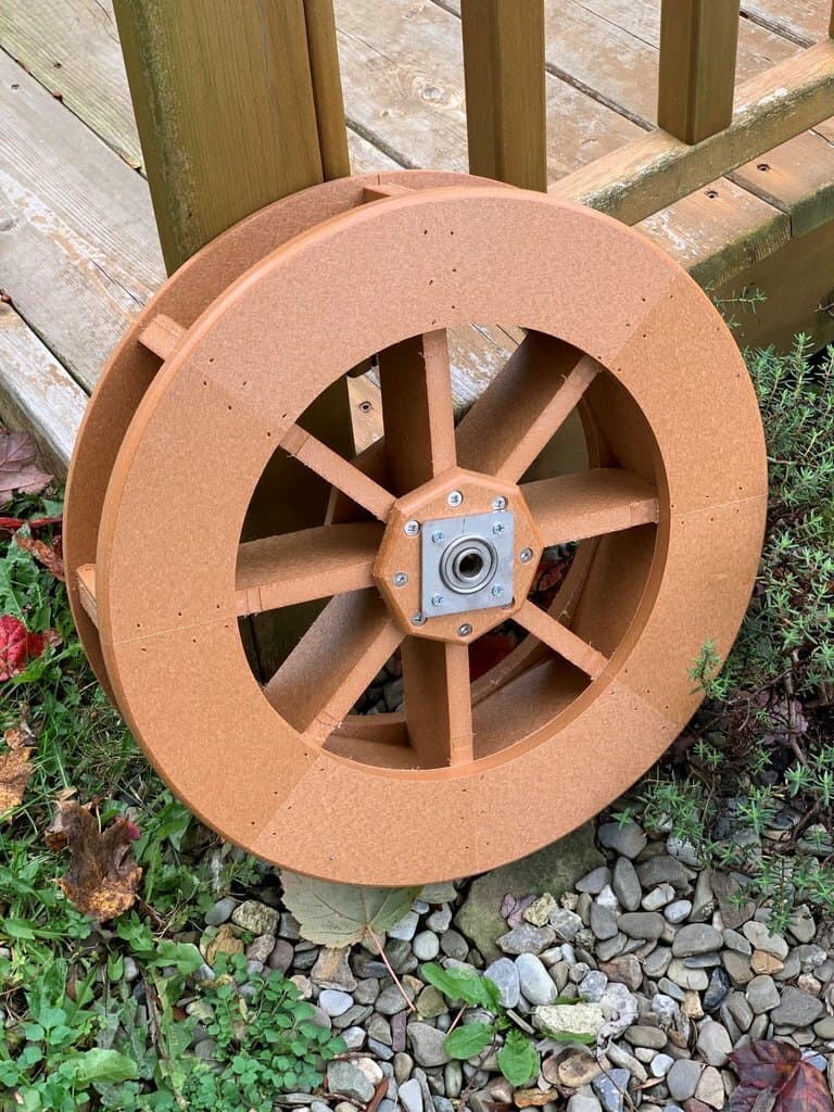Amish-Made Poly Waterwheels with Stainless Steel Bearings and Mounting Bolt